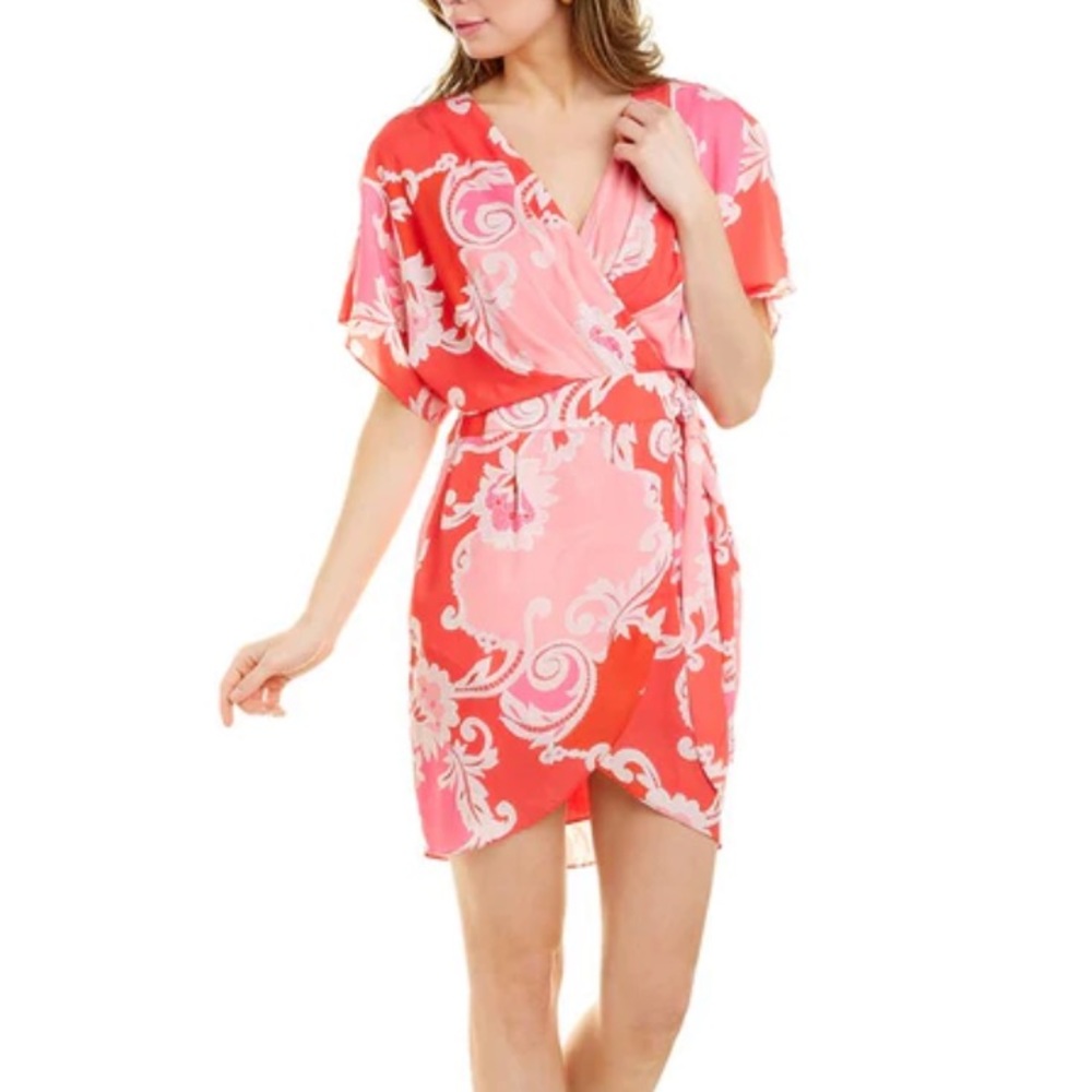 Traffic People Faux mini Wrap Dress Red and Pink size small new with tags